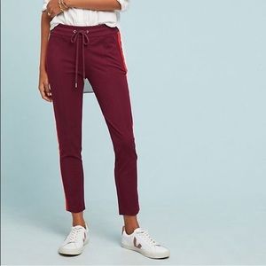 NWOT Anthropologie Essential Slim Trousers Size 2: Maroon with Red Side Stripe